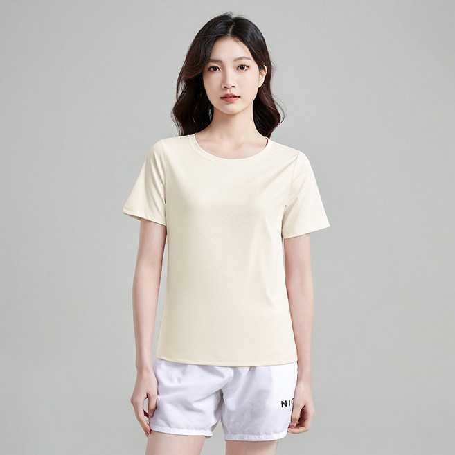 여성 슬림핏 아이스 쿨링 티셔츠 심플 순면 감성 데일리 출근룩 운동 반팔탑