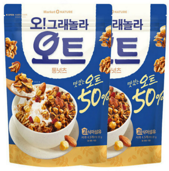 마켓오네이처 오그래놀라 오트 통넛츠 시리얼, 360g, 2개