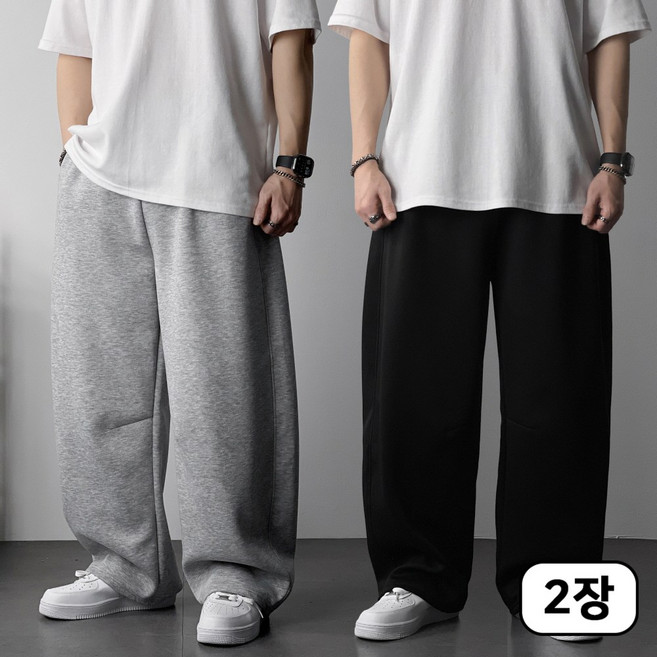 오프앤 1+1 남자 커브드 벌룬 와이드 트레이닝 팬츠 바지 2장세트