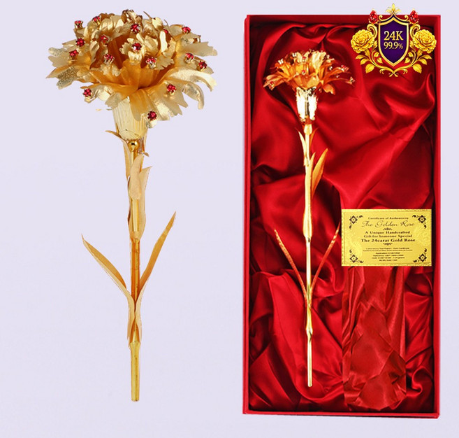 24k 금 금장미 스톤 금 카네이션 한송이 꽃 카네이션 어버이날 부모님 스승의날 선생님 선물 생일 생신 결혼기념일 축하 꽃 여자 선물, 1개, 블루스톤 금카네이션