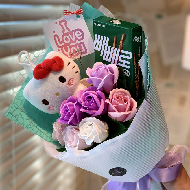 헬로키티꽃다발 헬로키티선물 비누꽃다발 빼빼로선물, 1개, 민트