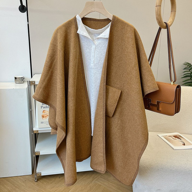 여성 케이프 코트 가을 겨울 캐주얼 기질 아우터 빈티지 망토 상의 루즈핏 코디 소프트 가디건 LJX