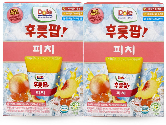 Dole 돌 후룻팝 피치팝(8개입)x2팩/얼려먹는주스, 62ml, 16개