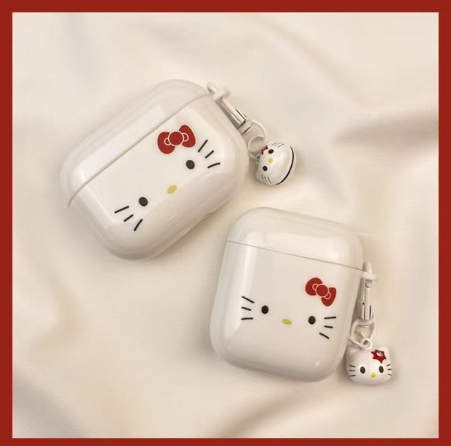 TYREUS 캐릭터 리본 키티 펜던트 에어팟 호환 케이스, 에어팟 4세, 1개