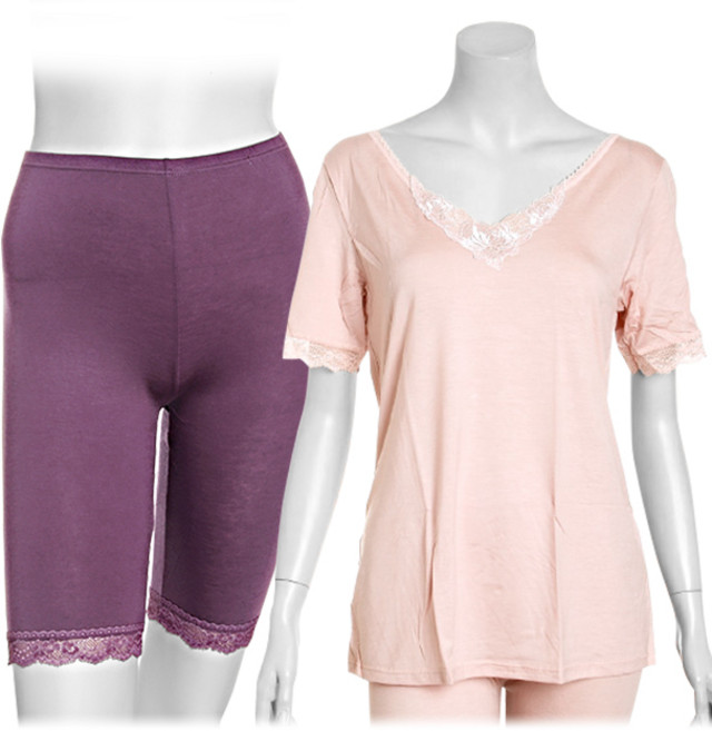 크리비아 여성 자수 레이스 반팔런닝+3부속바지 14305AP 런닝속바지사이즈선택구매