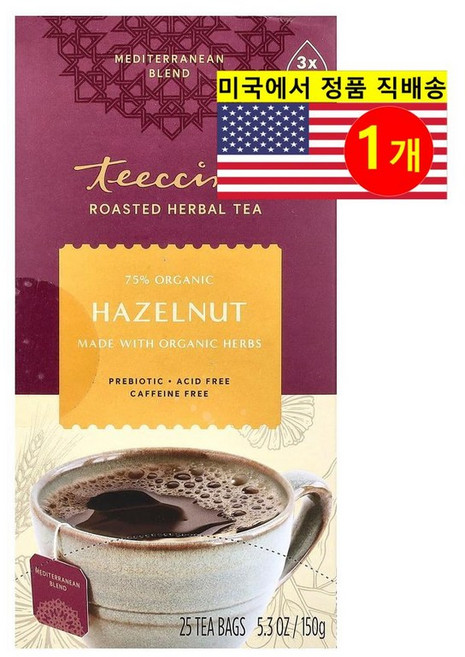 Teeccino 구운 허브차 헤이즐넛 카페인 무함유 25티백 150g(5.3oz) 25개입 150g 1개, 150g
