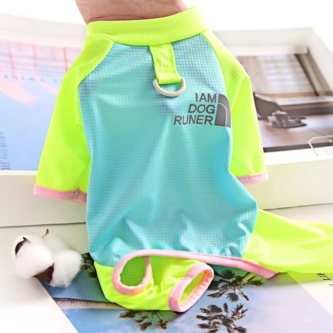 강아지 래쉬가드 여름옷 쿨링 자외선차단 메쉬 올인원 형광 산책복, 1개, 그린