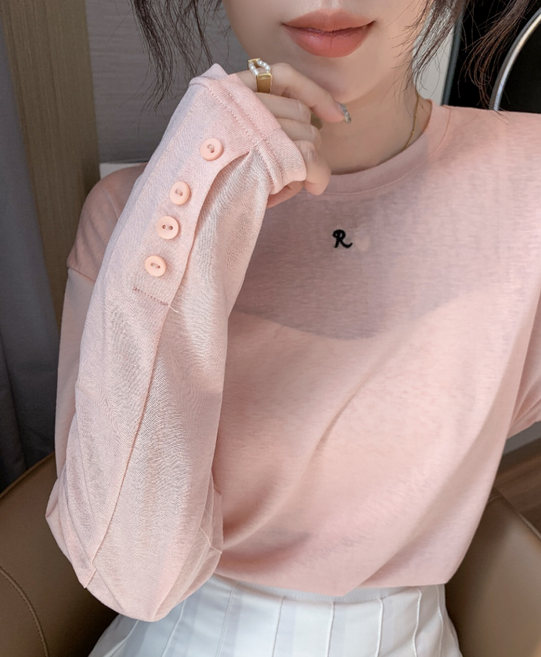 무니유유 텐셀원단 자수 UV차단 루즈핏 냉감 아이스 쿨 시스루 긴팔 티셔츠