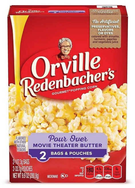 Orville Redenbacher's 전자레인지 팝콘 푸어 오버 영화관 버터 맛 1회 제공량당 3g 섬유 280.7g(10온스) 2개입, 280.8g