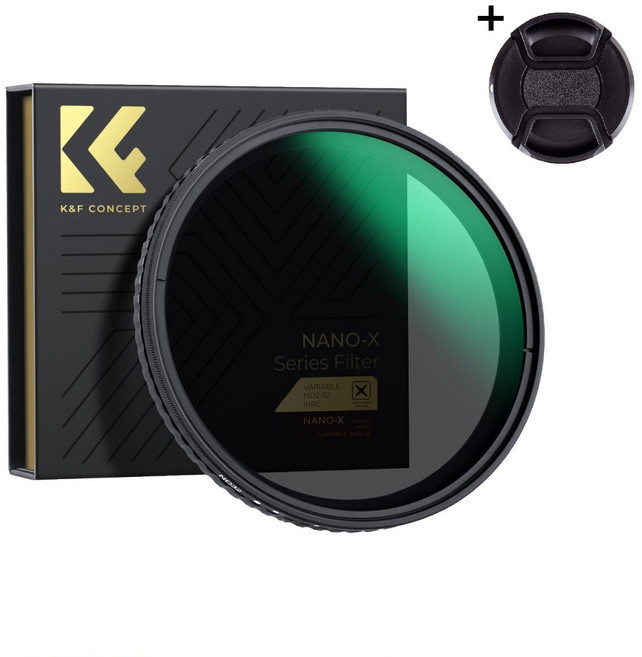 K&F Concept 95mm NANO-X 슬림 가변 ND2-32 필터 X 크로스 방지 (캡포함) 8K AGC Glass Fader ND2-ND32 Filter + Cap, 1개