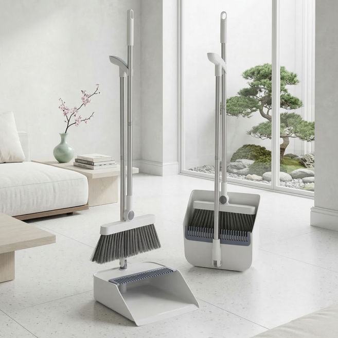 BMKLN 빗자루 고급형 빗자루 쓰레받기 세트 틈새수납 빗자루, 화이트, 1개