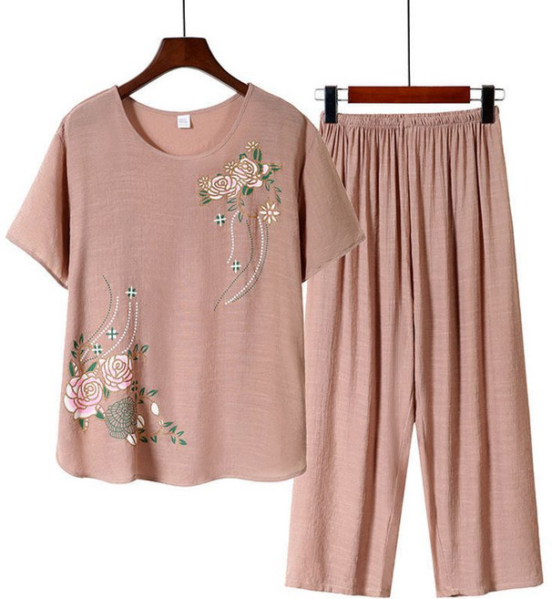 媽媽裝棉麻寬鬆兩件套家居服