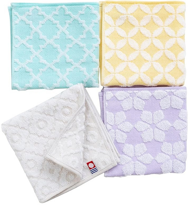 이마바리 타월 손수건 브랜드 인증 타월 손수건 4매 세트 fleur (플뢰르) 일본 제조 약 25×25cm 레ディース 빠른 건조 고흡수 면 100% 꽃무늬 핸드타월 선물 선물 베이