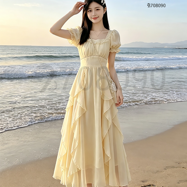 708090 여성 화이트 부드러운 롱 원피스