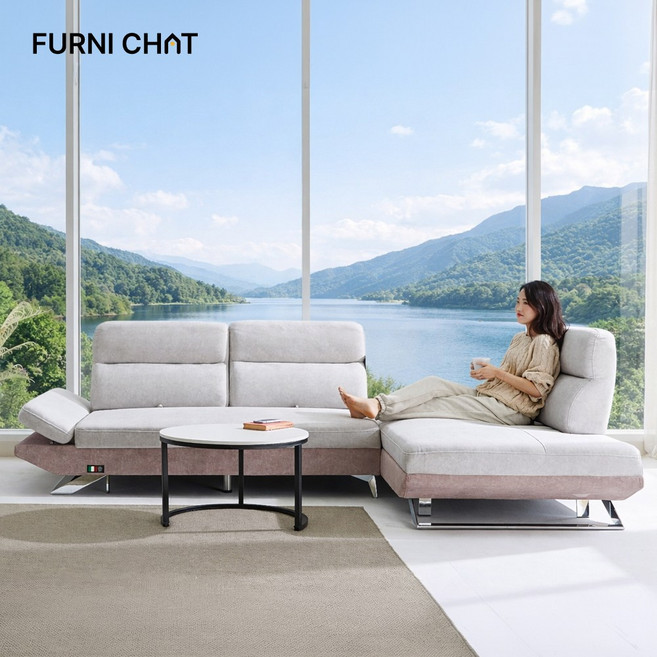 퍼니챗 아리아 조야원단 4인용 카우치 아쿠아텍스 패브릭 스윙소파, 앉았을때 좌측형, 고이스 추가안함, 핑크+아이보리