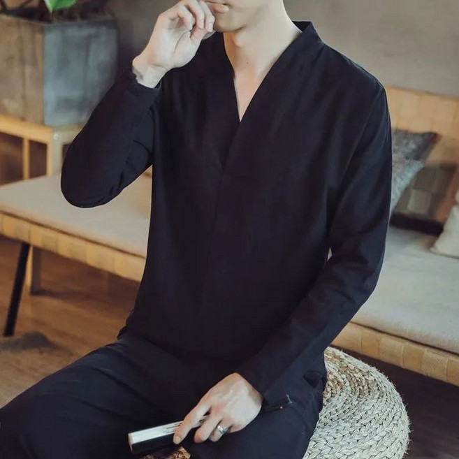 Seofst 남성 V넥 긴팔 티셔츠 봄 가을