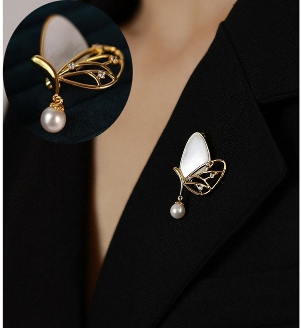 NXNA 도금14K 나비 천연담수진주 패션 생일선물 브로치 JOYXYL-XZ006 발암물질 미포함