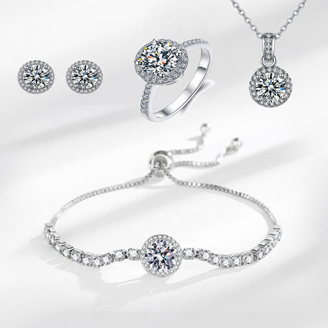 ROYALBELLE 여성 패션 주얼리 세트 큐빅 반지 귀걸이 목걸이 팔찌 4종세트 Z0072113