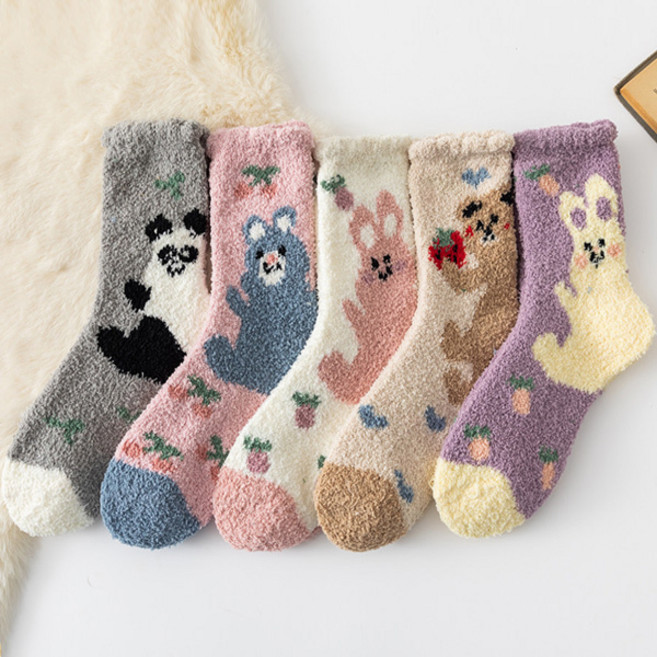 남여공용 애니멀 수면양말 5켤레세트 보온 방한 따뜻한 털 겨울양말