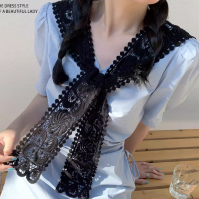 [엔젤디] 데이 스퀘어 뜨게 레이스 스카프 어깨숄