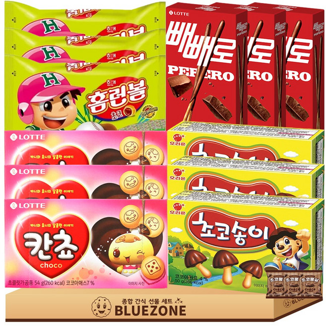 초코과자세트 초코송이3개 홈런볼3개 칸초3개 빼빼로3개 몽실3개, 초코송이 3개+홈런볼 3개+칸초 3개+빼빼로 3개, 1개