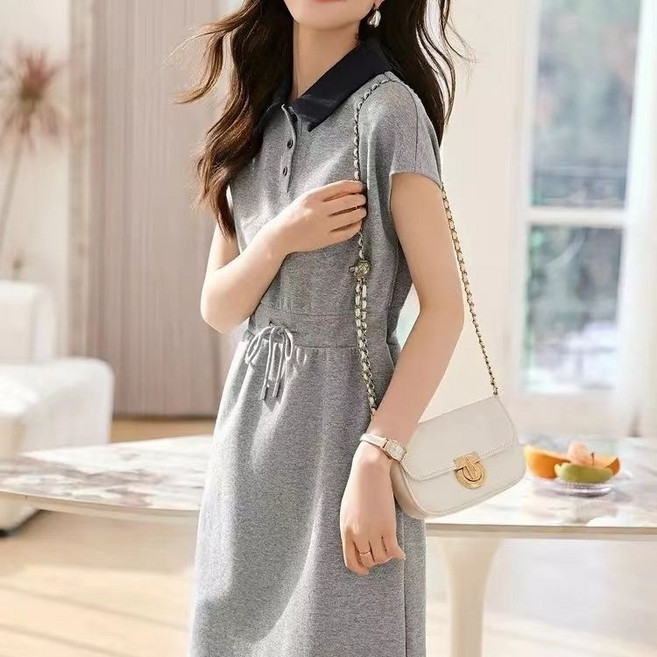 휠렉스 여성 카라넥 반팔 허리조임 원피스 YA35