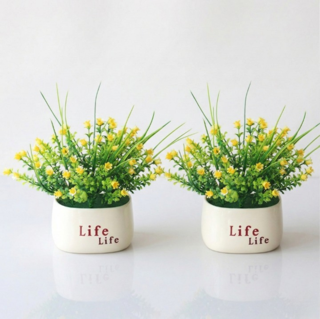 포인터러브 생화같은 변색없는 조화 꽃 화분 DIY, 2개, 옐로우