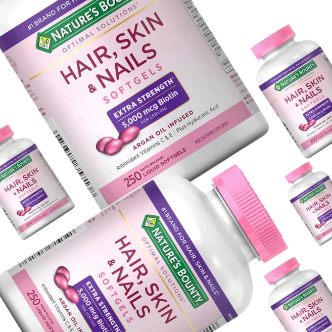네이처스 바운티 헤어 스킨 네일 비오틴 옵티멀 솔루션 엑스트라 스트렝스 5000mcg 아르간 오일 소프트젤, 6개, 250정 - 쿠팡