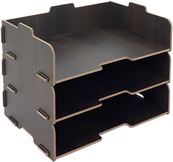 올지 우드 서류보관함 분리형 A4 문서보관함 오픈형 서류 정리대 트레이 지류 수납, 가로형, 3단, 다크브라운