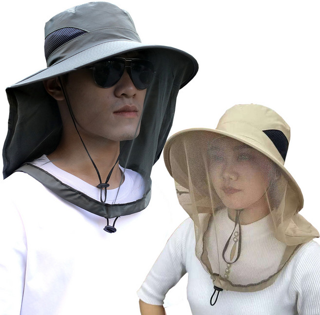 방충망 햇빛가리개 모자 모기 벌 해충 등산 낚시 양봉 썬캡, 베이지, 1개