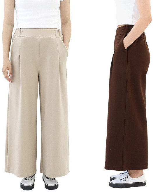 비비진 여성 고급 핀턱 편안한 와이드 밴딩 팬츠 통바지 1+1