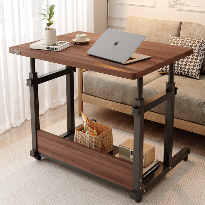 Unihome 프리미엄 높이조절 이동식 사이드 테이블 다용도 컴퓨터 책상, 호두