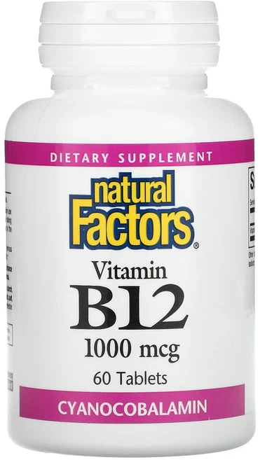 네츄럴팩터스 비타민 B12 시아노코발라민 1 000mcg 60정, 네추럴 팩터스 105385 비타민B12 1000mcg, 1개 - 쿠팡
