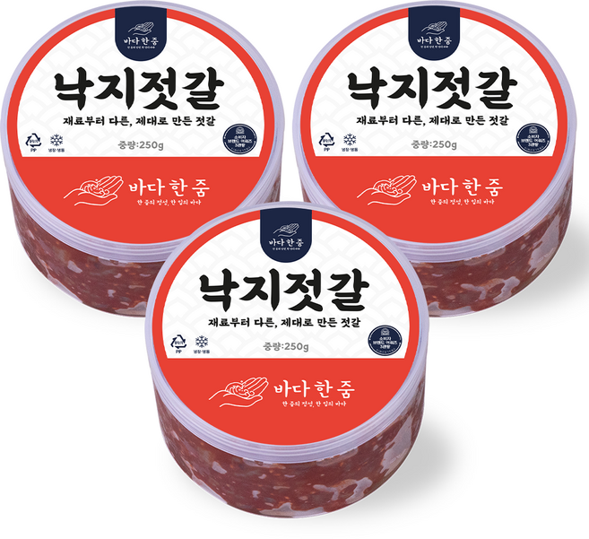 바다한줌 최상급 낙지젓갈 오동통 저염 국내제조, 3개, 500g