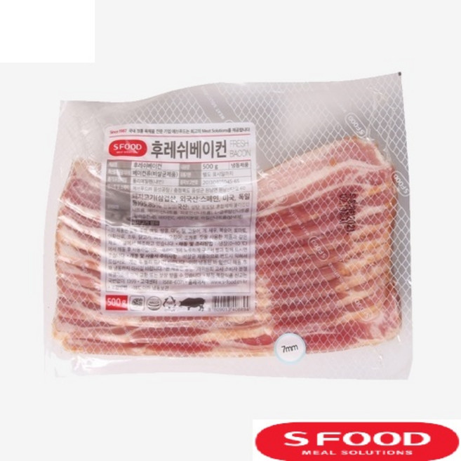 에쓰푸드 베이컨 7mm 슬라이스 500g 냉동 두툼한 브런치용 베이컨, 1개