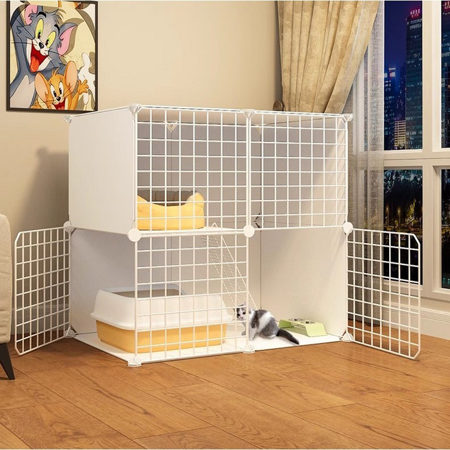 고양이 호텔 빌라 와이드 케이지 대형 철장 고양이장 고양이 울타리 휀스, 1세트, 흰색