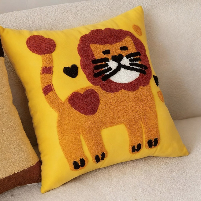 포근달 인테리어 동물자수 쇼파쿠션 핸드메이드 침대 등받이 쿠션 솜포함, 사자