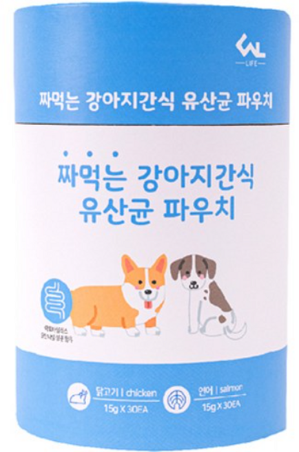 씨엔앨라이프 짜먹는 강아지간식 유산균 파우치 영양제 60p, 1세트, 혼합맛(닭고기/연어), 장건강/유산균, 60회분