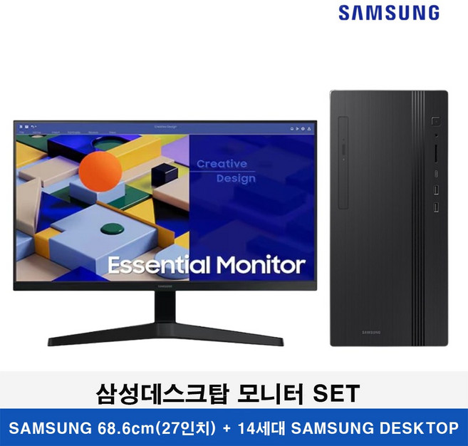삼성데스크탑 인텔 14세대 i3-14100+RAM 16GB+SSD512GB+H.D.D 2TB+WIN11+삼성전자 모니터 68.6cm(27인치)+2024 고성능 프리미어 업무용, DM500TG, WIN11 Home, 512GB, 16GB, 검정