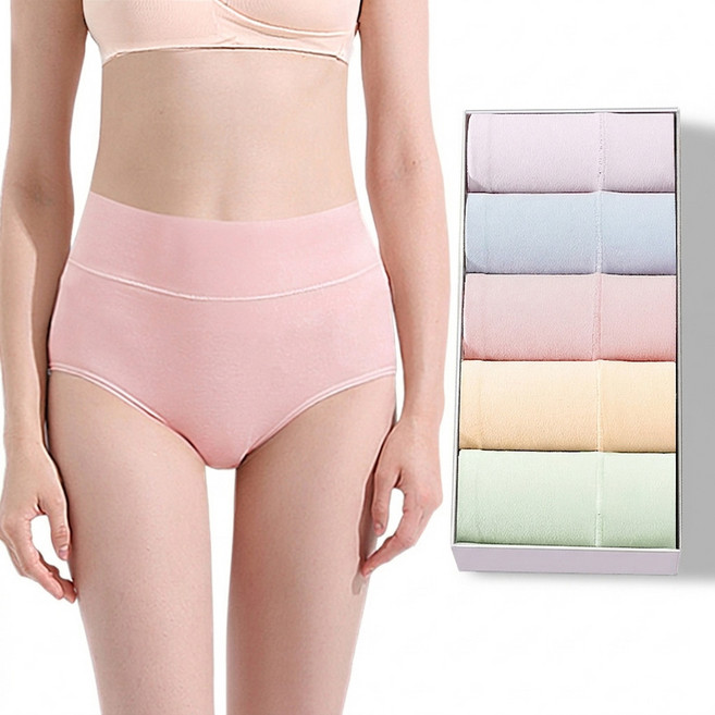 여성 하이웨이스트 팬티 편안한 착용감 통기성 우수 혼합색상 세트 5개입