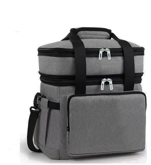 레이어 야외 식사 절연 가방 얼음주머니 캠핑 크로스 대용량 도시락 더블 바디, Gray insulated bag