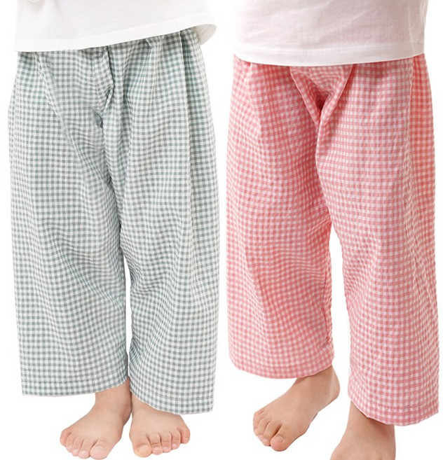 캐리루시 아동 파스텔 선염체크 9부바지 2종SET