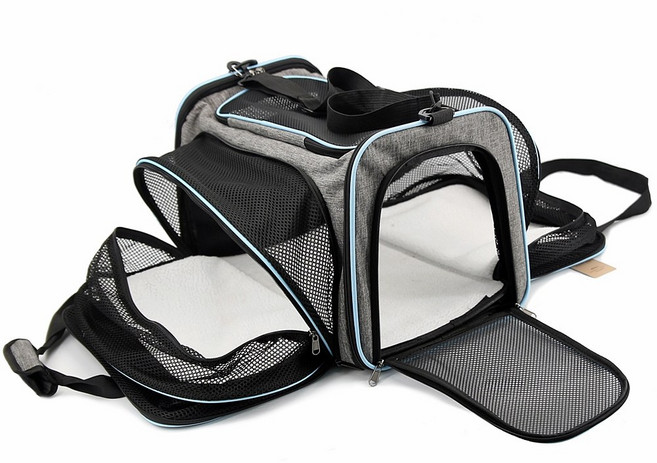 퍼피허그 PetDome 강아지 확장형 이동 가방 고양이 애견 산책가방 캐리어 기내용 컨넬 카시트, 그레이, 1개