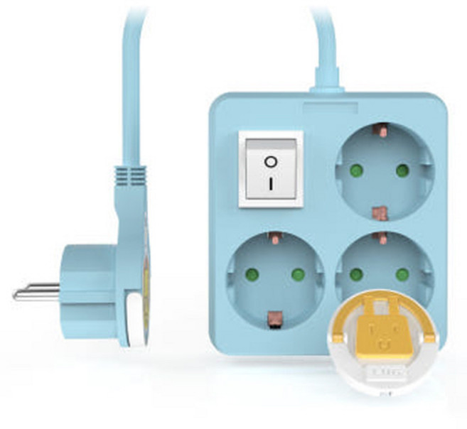 러그박스 이지콕 납작헤드 미니 스위치 파스텔 감성 3구 고용량 멀티탭, 50cm, 블루, 1개