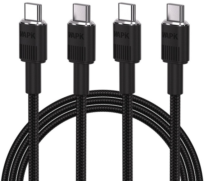 WAPIK PD 60W C타입 초고속 충전케이블 LMS01 A-C C-C, 2개, C-C 블랙, 1.2m