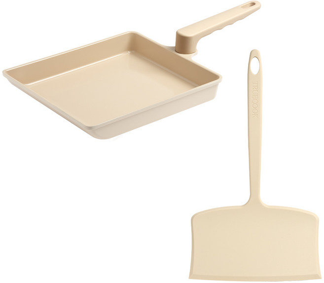 트루쿡 IH 세라믹 대형 계란말이팬 실리콘 자이언트 뒤집개 세트 베이지, 1개, 23cm