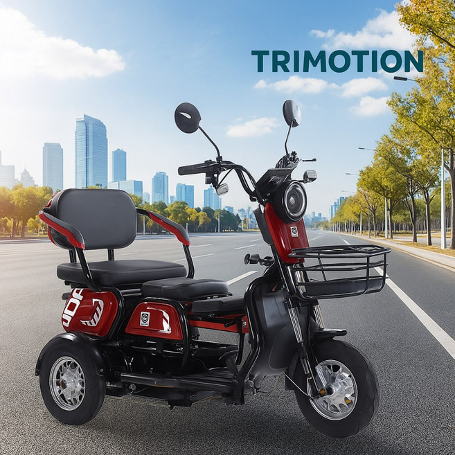 트리모션 전동 스쿠터 세발 전기 자전거 삼륜 바이크 출퇴근 주행감 안정 가족용 오토바이 고출력, 48V/600W베어바이크(배터리X), 레드