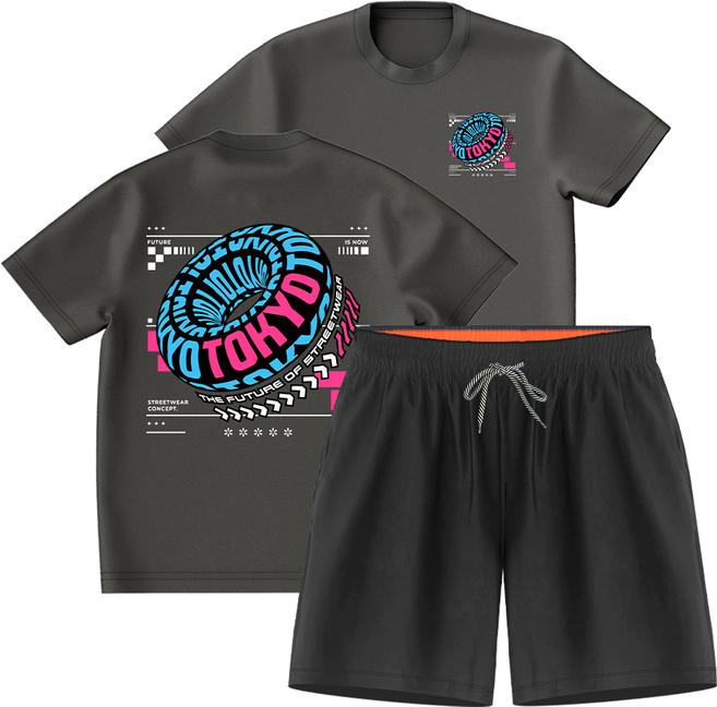 몰토벨리노 썸머 비치 프린팅 오버핏 반팔 레쉬가드 4부 비치바지 상하세트, 도쿄804