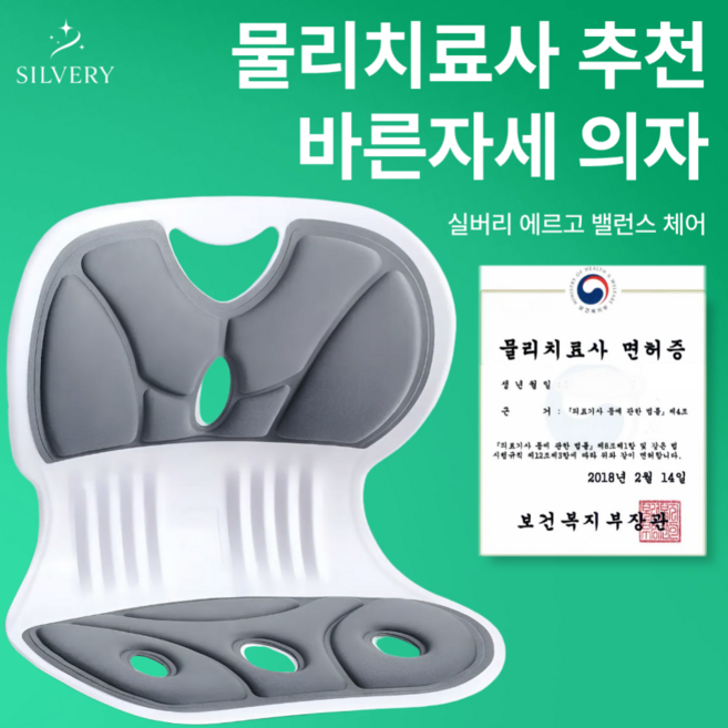 실버리 인체공학 바른자세 등받이 좌식의자, 그레이