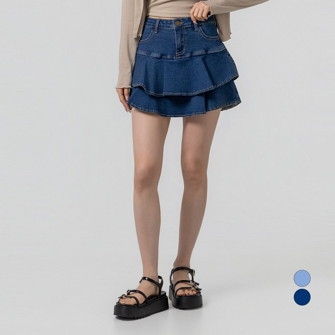라라콩 여성용 프릴 데님 미니 스커트